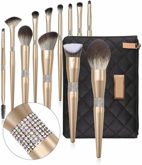 Makeup Brush Set with bag, for Eyeshadow, Foundation, Blush, and Concealer, Champagne Gold,Set of 12