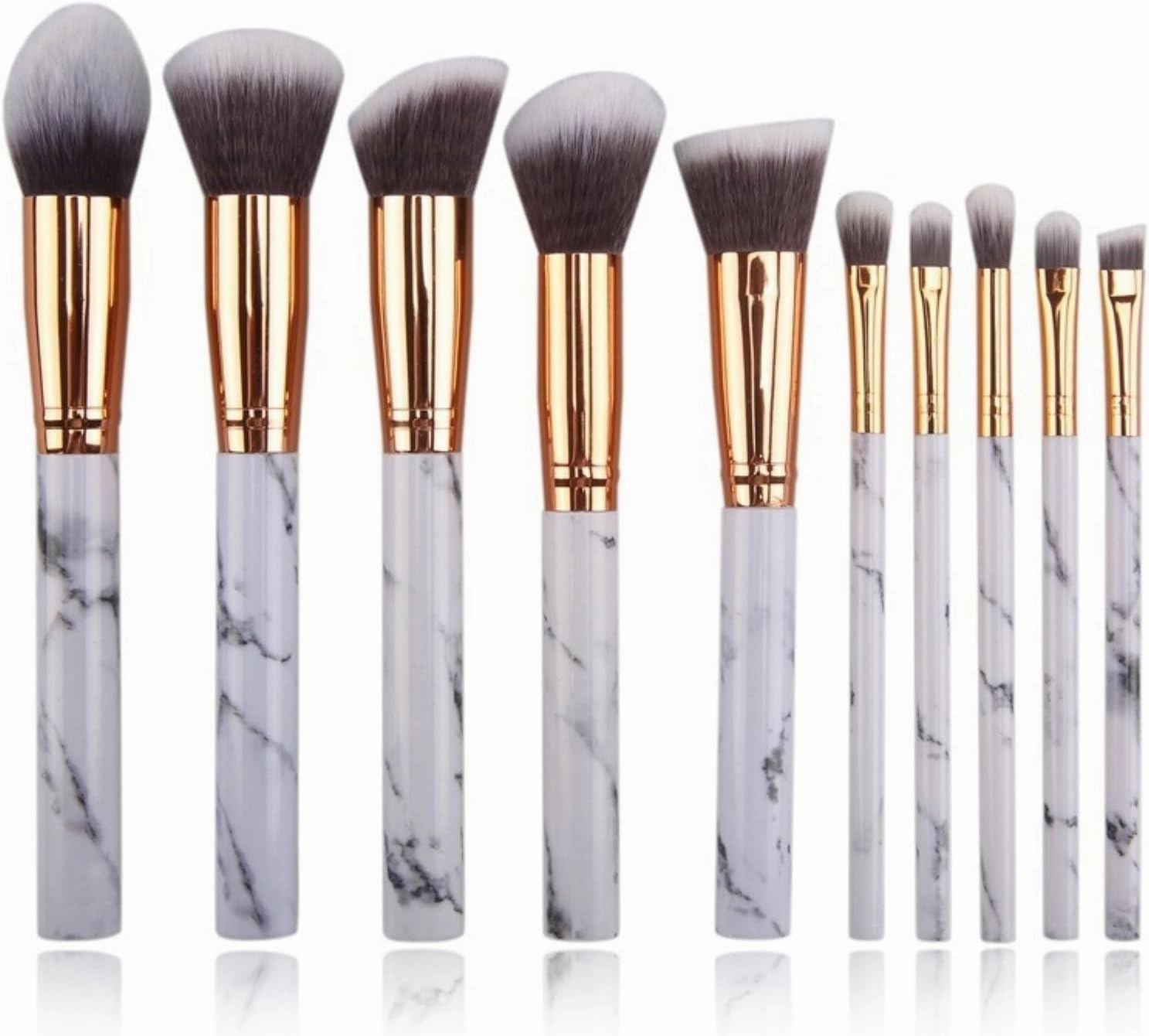 Makeup Brushes 10-Piece Makeup Brush Set with Brush Barrel Marble Texture Handle Makeup Brush Portable Beauty Brush Set Tool Brush Set(B)