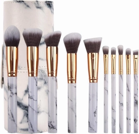 Makeup Brushes 10-Piece Makeup Brush Set with Brush Barrel Marble Texture Handle Makeup Brush Portable Beauty Brush Set Tool Brush Set(B)