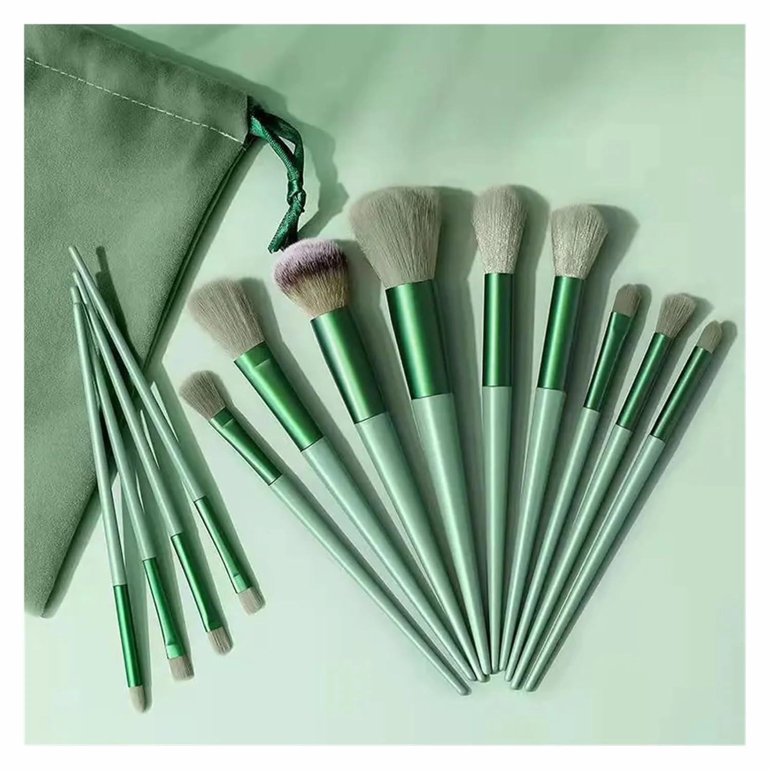 Makeup Brushes Set With 4 Sponge Puff Make-up for women Korean Cosmetics Foundation Blush Brush Complete Kit(Dark Green Set)