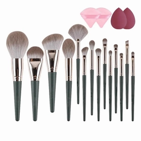 Makeup Brushes Set With 4 Sponge Puff Make-up for women Korean Cosmetics Foundation Blush Brush Complete Kit(Dark Green Set)