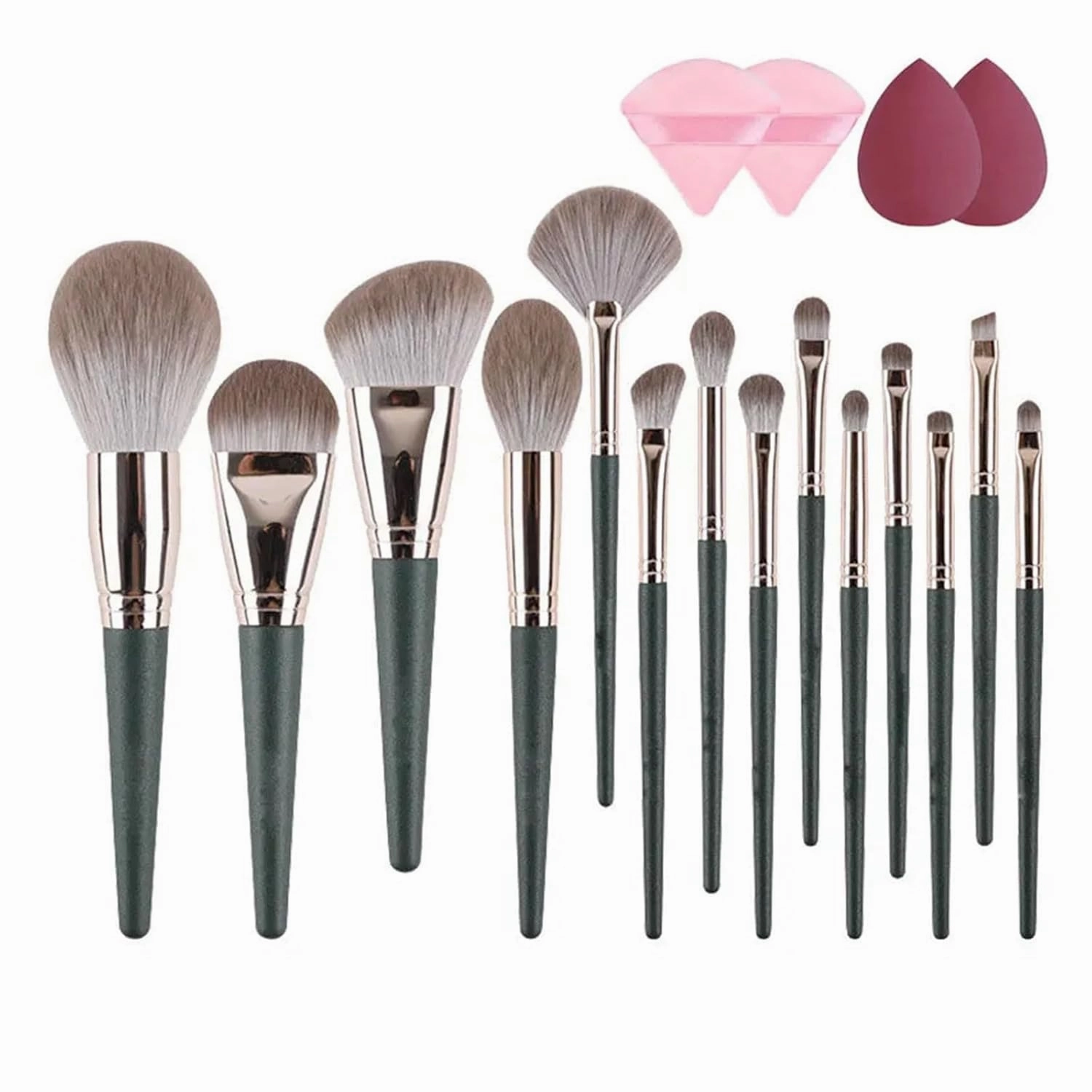Makeup Brushes Set With 4 Sponge Puff Make-up for women Korean Cosmetics Foundation Blush Brush Complete Kit(Dark Green Set)