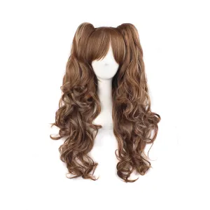 MapofBeauty Multi-color Lolita Long Curly Clip on Ponytails Cosplay Wig (Brown/Khaki)