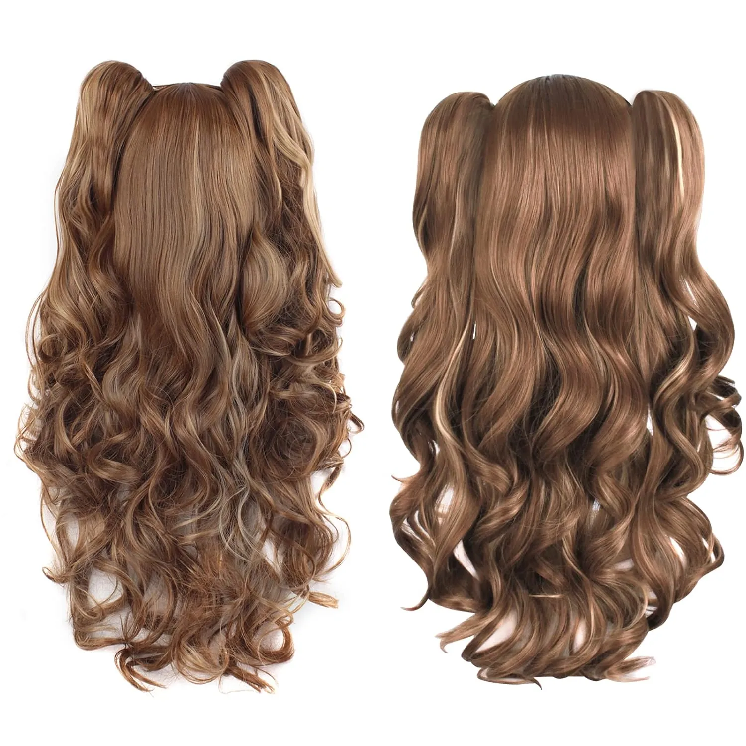 MapofBeauty Multi-color Lolita Long Curly Clip on Ponytails Cosplay Wig (Brown/Khaki)