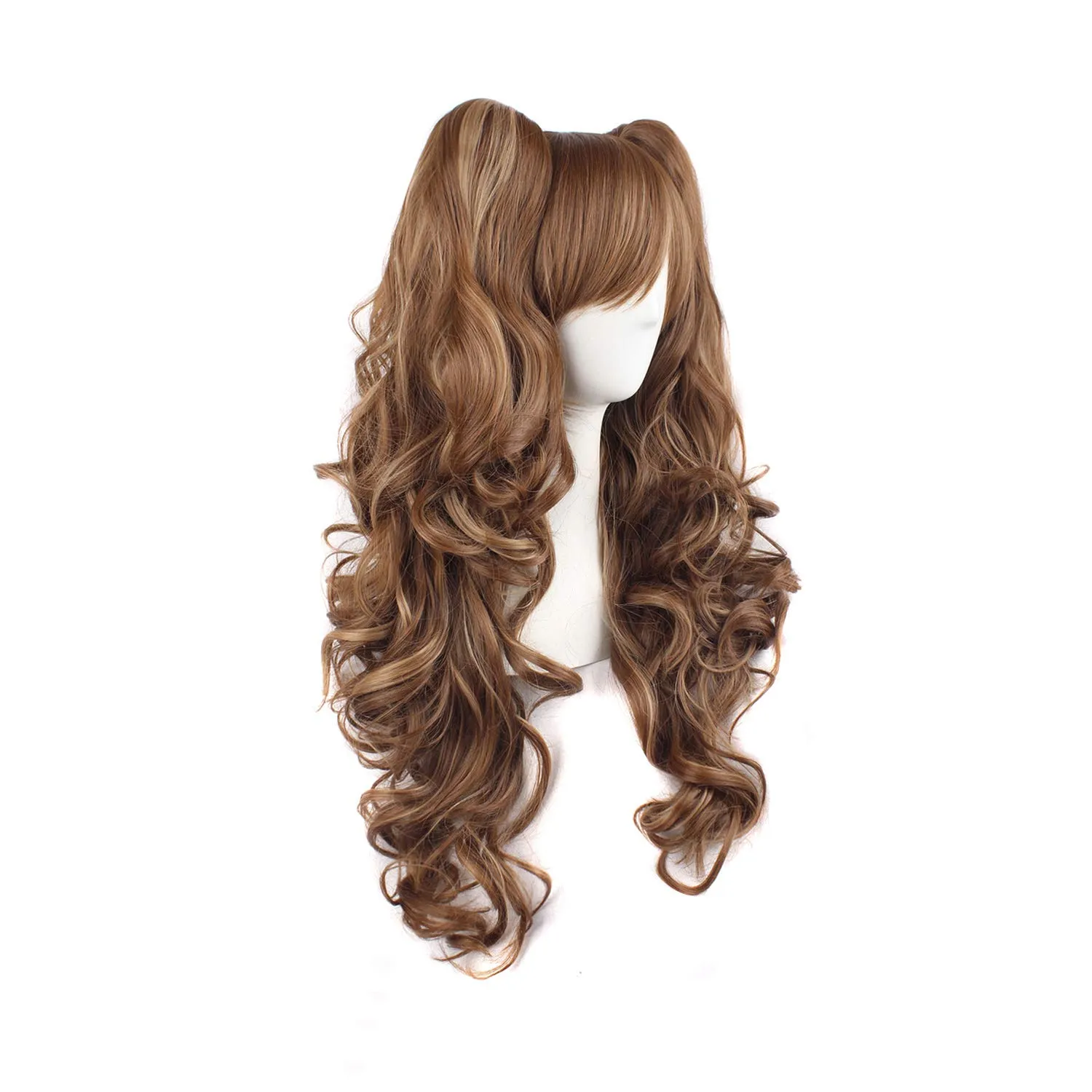 MapofBeauty Multi-color Lolita Long Curly Clip on Ponytails Cosplay Wig (Brown/Khaki)
