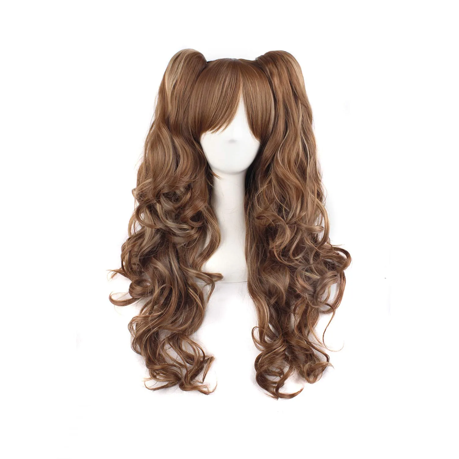 MapofBeauty Multi-color Lolita Long Curly Clip on Ponytails Cosplay Wig (Brown/Khaki)