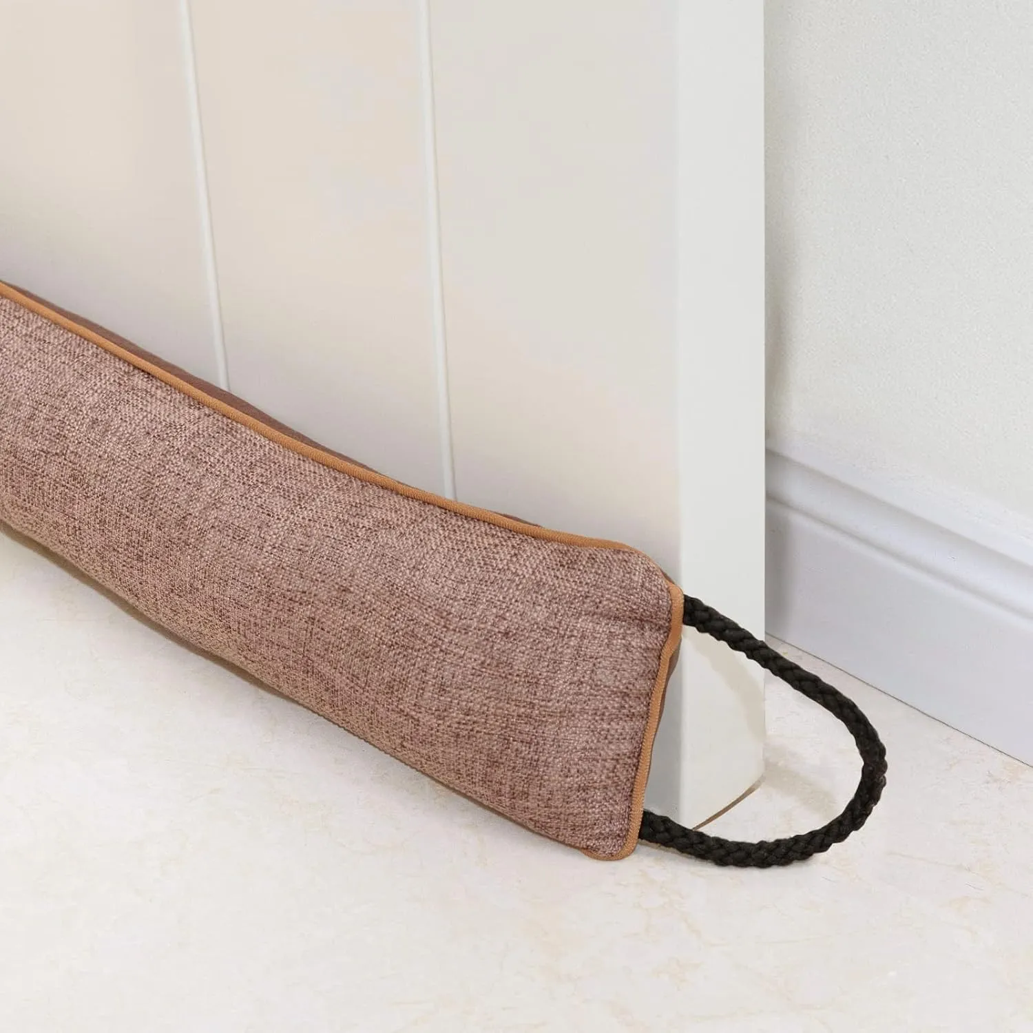 Marwood Under Door Draft Stopper 36 inch Wind Stopper for Door & Window, Weighted French Air Draft Stopper Front Door Snake Noise Blocker for Bottom of Door with Hanging Loops - Brown