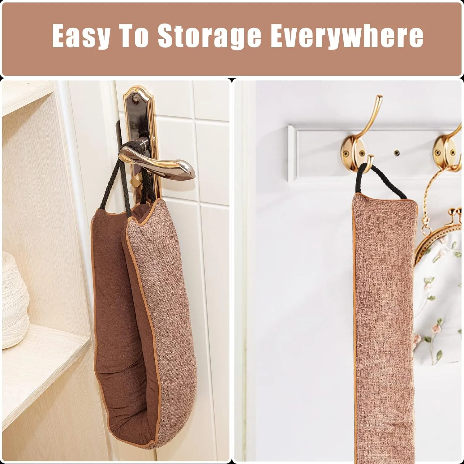 Marwood Under Door Draft Stopper 36 inch Wind Stopper for Door & Window, Weighted French Air Draft Stopper Front Door Snake Noise Blocker for Bottom of Door with Hanging Loops - Brown