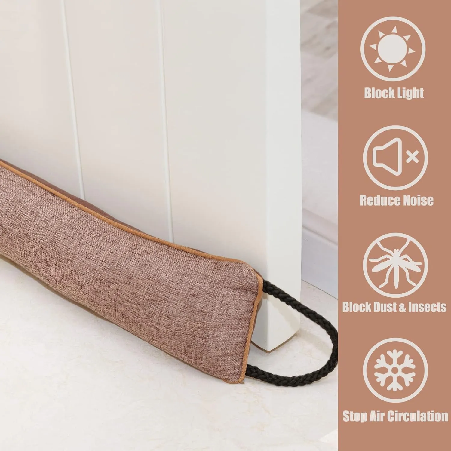 Marwood Under Door Draft Stopper 36 inch Wind Stopper for Door & Window, Weighted French Air Draft Stopper Front Door Snake Noise Blocker for Bottom of Door with Hanging Loops - Brown