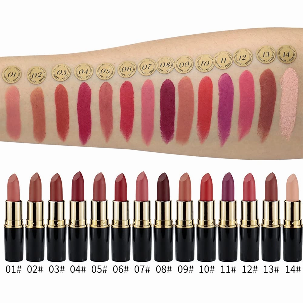 Matte Waterproof LipStick, 14 Colors Long Lasting Lip Makeup No Fade Pigmented Lip Stick Cosmeitc Gift for Girls and Women (11#)