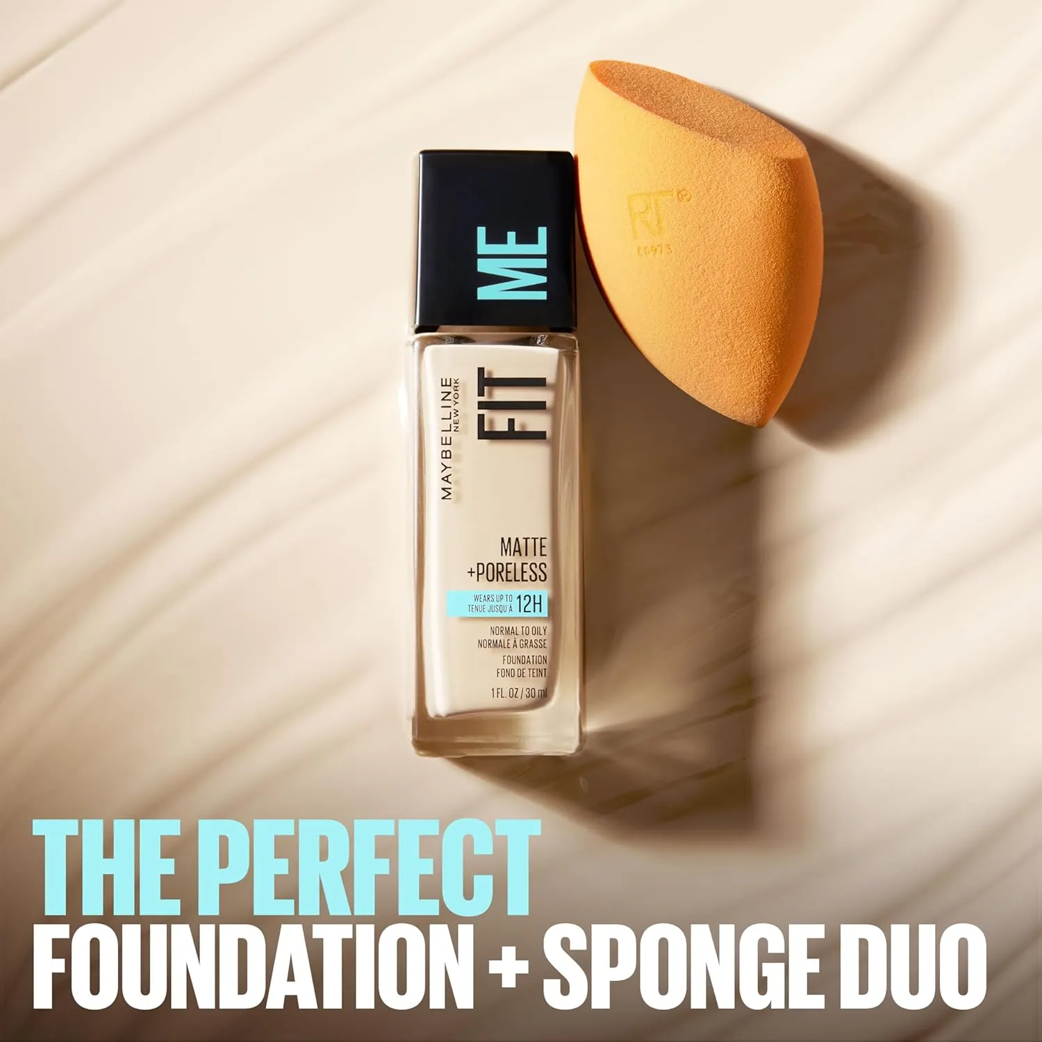 Maybelline Fit Me Matte   Poreless Liquid Foundation and Real Techniques Makeup Sponge Bundle, Includes 1 Foundation in Fair Ivory and 2 Miracle Complexion Makeup Sponges