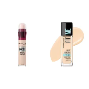 Maybelline Instant Age Rewind Dark Circles Concealer 110 Count and Fit Me Matte Poreless Foundation Light Beige 1 Count