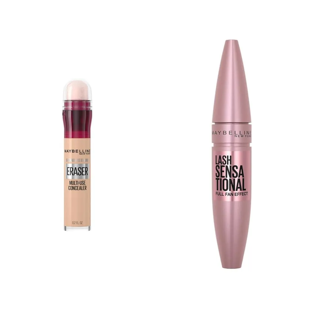 Maybelline Instant Age Rewind Eraser Dark Circles Concealer 115 Count and Lash Sensational Lengthening Volumizing Mascara Blackest Black