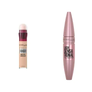 Maybelline Instant Age Rewind Eraser Dark Circles Concealer 115 Count and Lash Sensational Lengthening Volumizing Mascara Blackest Black
