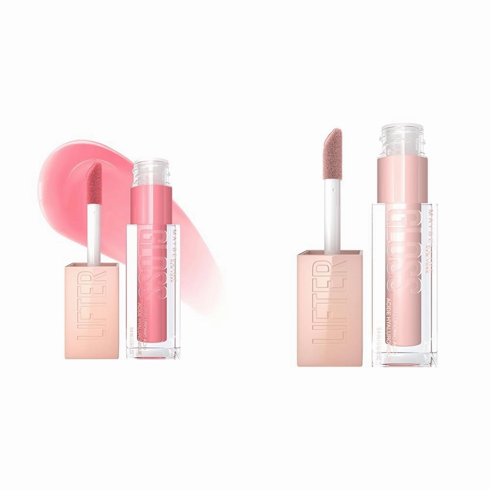 MAYBELLINE Lifter Gloss Hydrating Lip Gloss with Hyaluronic Acid, Gummy Bear, Sheer Light Pink, 1 Count and Ice Pink Neutral, 0.18 Ounce