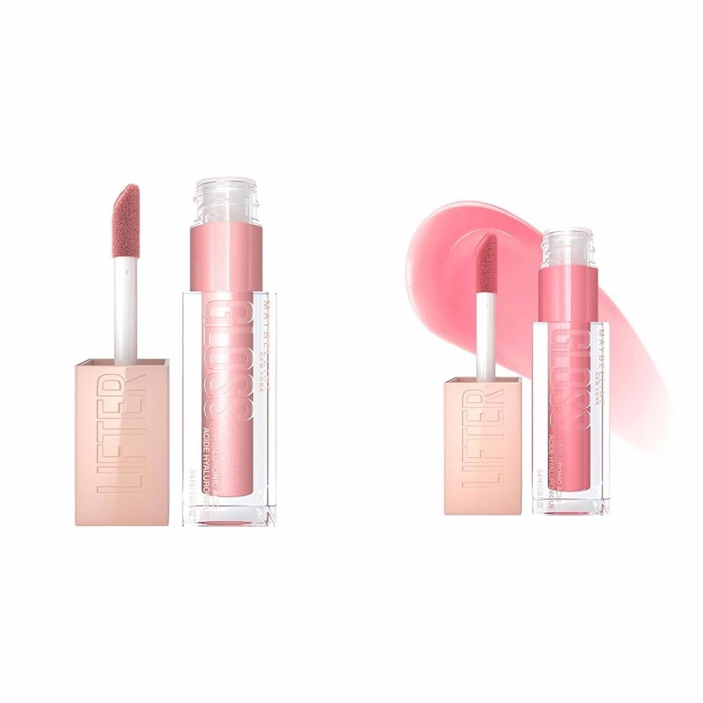 MAYBELLINE Lifter Gloss Hydrating Lip Gloss with Hyaluronic Acid, High Shine for Plumper Lips, Opal Pink Neutral & Gummy Bear Sheer Light Pink