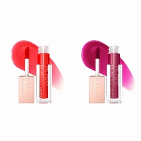 MAYBELLINE New York Lifter Gloss Hydrating Lip Gloss with Hyaluronic Acid, Sweetheart & Taffy Shades, Sheer Red & Berry, 1 Count Each