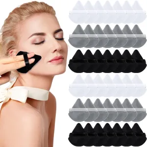 Meanplan 90 Pcs Powder Puff Face Soft Triangle Makeup Puff Sponges Setting with Strap Makeup Blenders and Sponges Cosmetic Foundation Make up Tool for Loose Body(Black, White, Gray)
