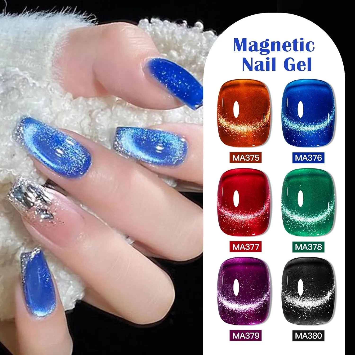 MEET ACROSS Cat Eye Gel Nail Polish 8Pcs, Ceramic Magnetic Gel Polish Set with base top coat and Magnet, Crystal Shimmer Brown Green Purple Colors Nail Gel Soak Off Nail Art Salon Home Gift for Women
