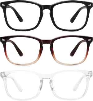 MEETSUN 3-Pack Blue Light Blocking Glasses, Anti Eye Strain Headache (Sleep Better), Computer Glasses UV400 Lens (Black   Brown Gradient   Clear)