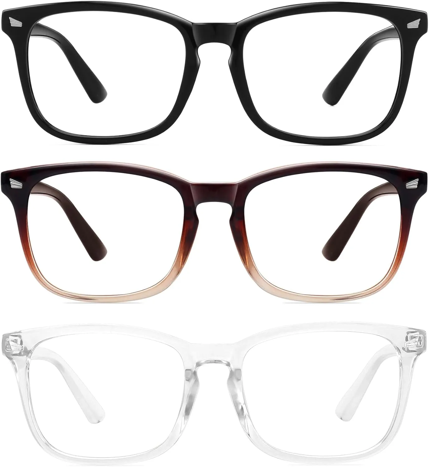 MEETSUN 3-Pack Blue Light Blocking Glasses, Anti Eye Strain Headache (Sleep Better), Computer Glasses UV400 Lens (Black   Brown Gradient   Clear)