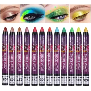 MEICOLY 12Pcs Cream Eyeshadow Stick Set, Brown Blue Gold Green Pink Glitter Eyeshadow,Shimmer Eyeshadow Crayon,Eye Brightener Stick,Pro Waterproof & Long Lasting Shiny Rotating Eyeshadow Sticks,C