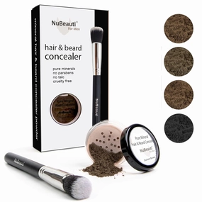 Men’s Beard, Mustache & Hair Root Touch Up Powder – Bald Spot Cover Powder – No Fragrance, Talc or Parabens – Hair Cover Hairline Powder by NuBeauti (Darkest Brown, With Brush)