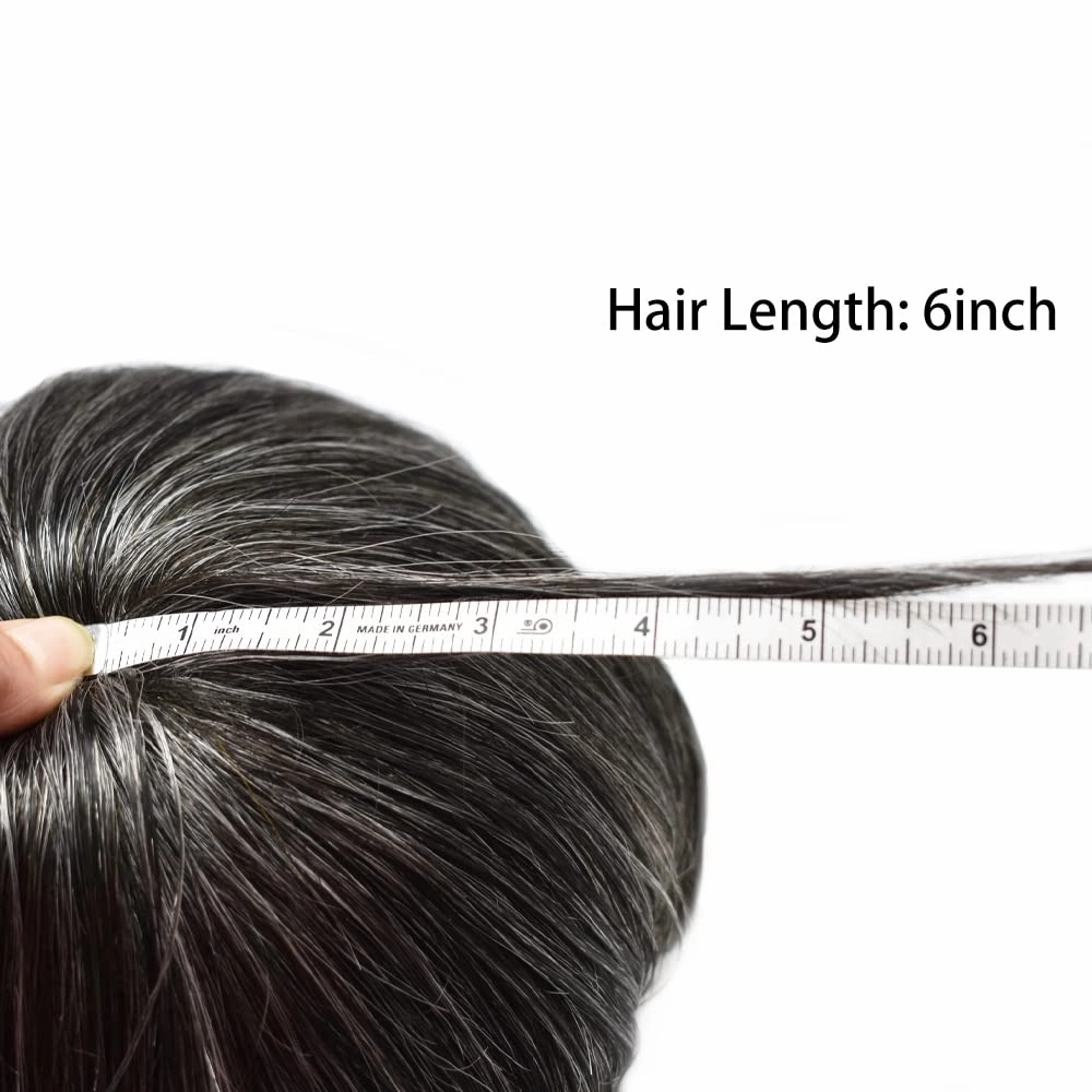 Mens Toupee Hair System 0.06mm Super Thin Skin Toupee for Men 8x10 inch Male Hair Replacement Black Brown Blonde Gray Hairpieces for Men 90% Light Density-1B40# Natural Black With 40% Synthetic Gray