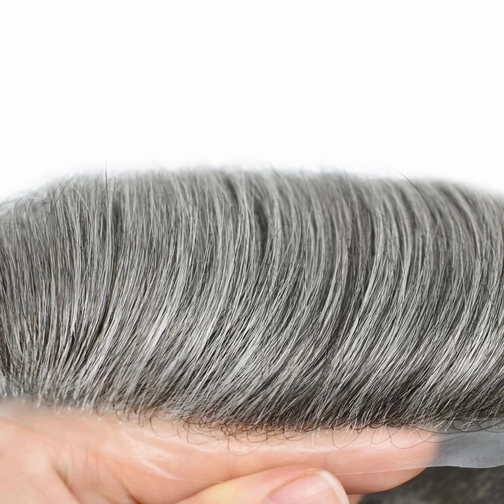 Mens Toupee Hair System 0.06mm Super Thin Skin Toupee for Men 8x10 inch Male Hair Replacement Black Brown Blonde Gray Hairpieces for Men 90% Light Density-1B40# Natural Black With 40% Synthetic Gray