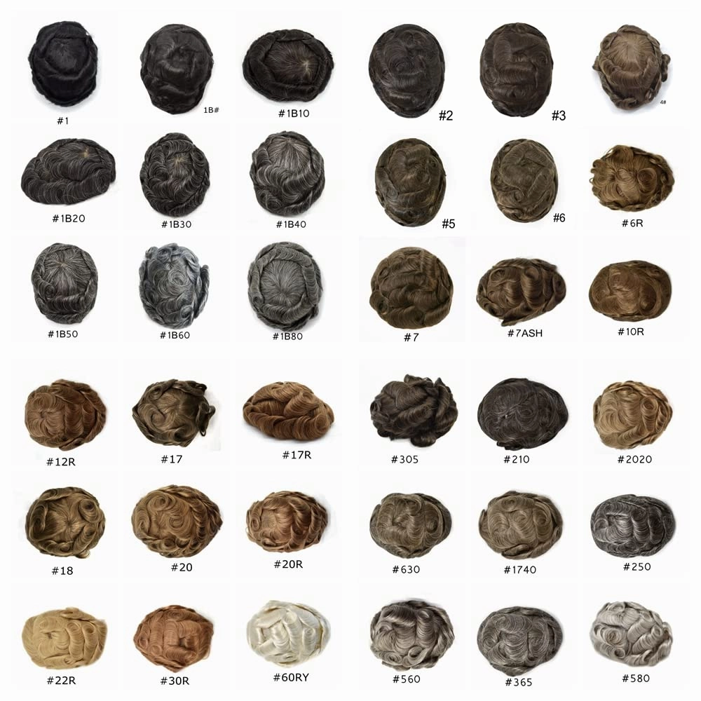 Mens Toupee Hair System 0.06mm Super Thin Skin Toupee for Men 8x10 inch Male Hair Replacement Black Brown Blonde Gray Hairpieces for Men 90% Light Density-1B40# Natural Black With 40% Synthetic Gray