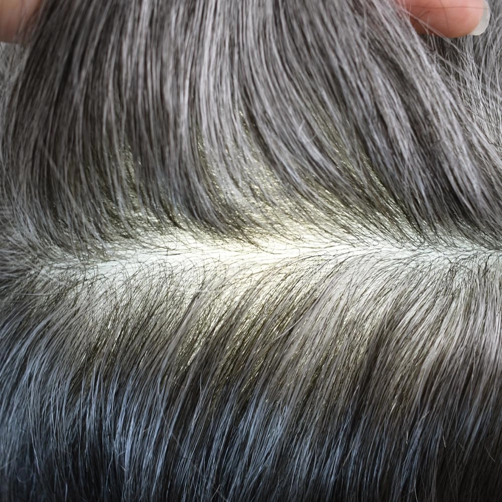 Mens Toupee Hair System 0.06mm Super Thin Skin Toupee for Men 8x10 inch Male Hair Replacement Black Brown Blonde Gray Hairpieces for Men 90% Light Density-1B40# Natural Black With 40% Synthetic Gray