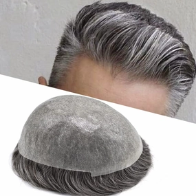 Mens Toupee Hair System 0.06mm Super Thin Skin Toupee for Men 8x10 inch Male Hair Replacement Black Brown Blonde Gray Hairpieces for Men 90% Light Density-1B40# Natural Black With 40% Synthetic Gray