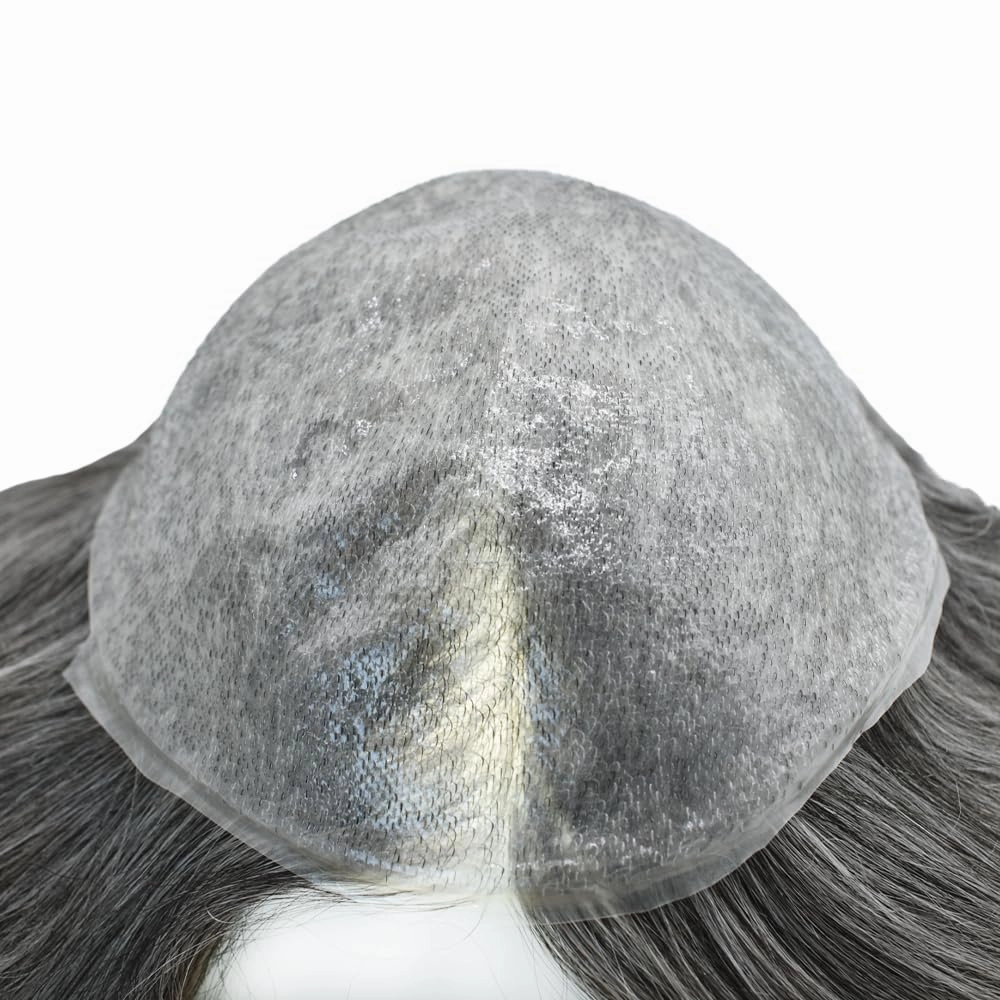 Mens Toupee Hair System 0.06mm Super Thin Skin Toupee for Men 8x10 inch Male Hair Replacement Black Brown Blonde Gray Hairpieces for Men 90% Light Density-1B40# Natural Black With 40% Synthetic Gray