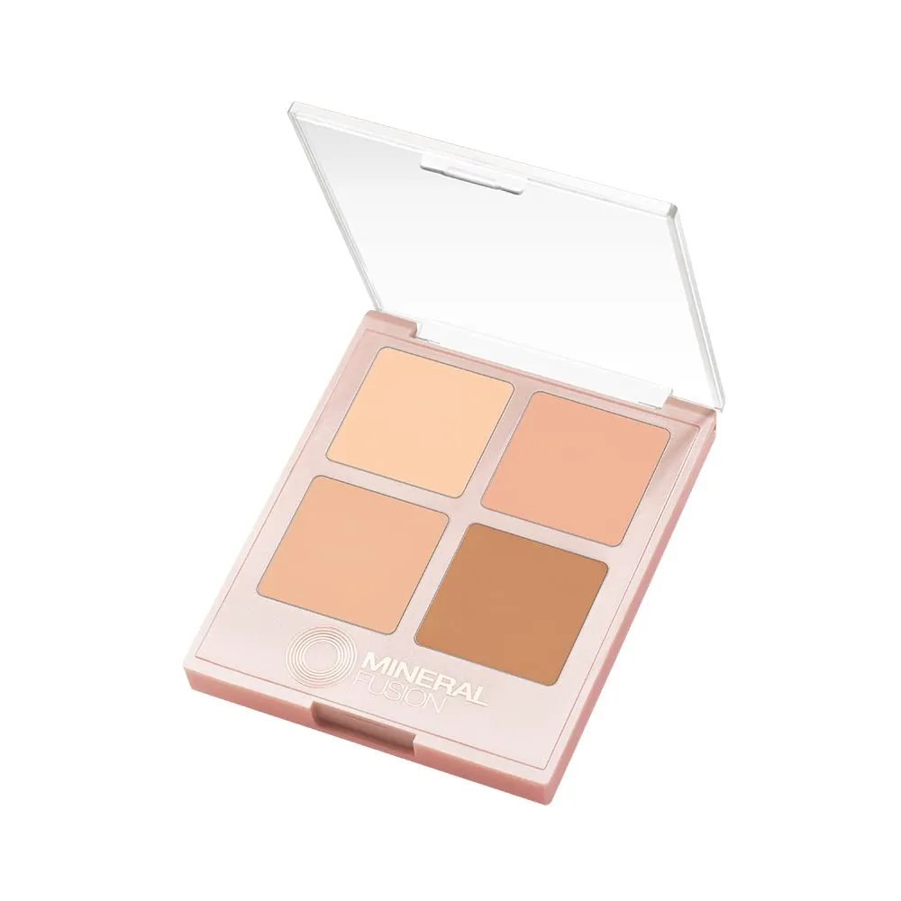 Mineral Fusion Makeup Concealer Palette Quad, 4 Light to Neutral Shades, .35 Oz, Indulgence, Cream Contour Palette with Vitamin E, C, Conceal Blemishes