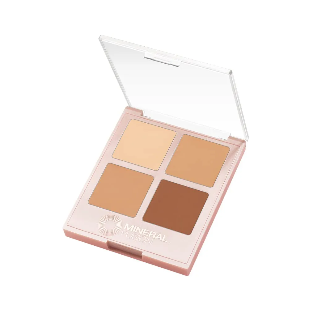 Mineral Fusion Makeup Concealer Palette Quad, 4 Warm to Deep Shades, .35 Oz, Decadence, Cream Contour Palette with Vitamin E & C, Blendable Concealer for Dark Circles, Flaws & Blemishes