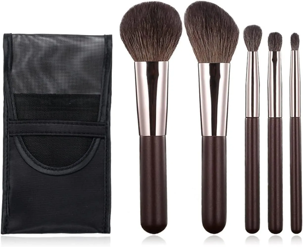MIXIA Makeup Brush Set for Eyeshadow, Foundation, Blush, and Concealer with Bonus Storage Bag, Travel Friendly, 5 Piece Set Ideal Gift
