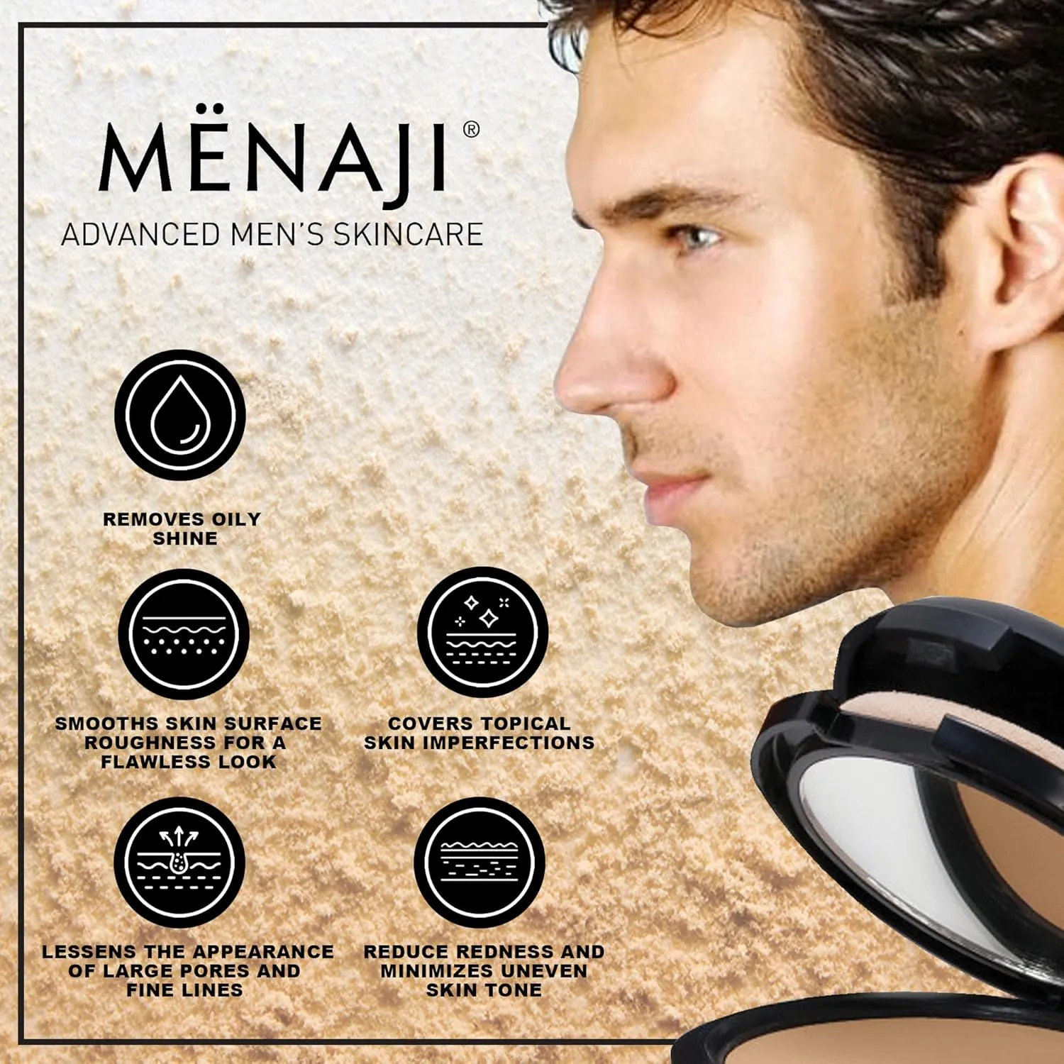MËNAJI Anti-Shine Powder (HDPV) - Anti-Shine Face Make-Up for Men - Natural Looking Makeup - Mens Cosmetics - Bronze