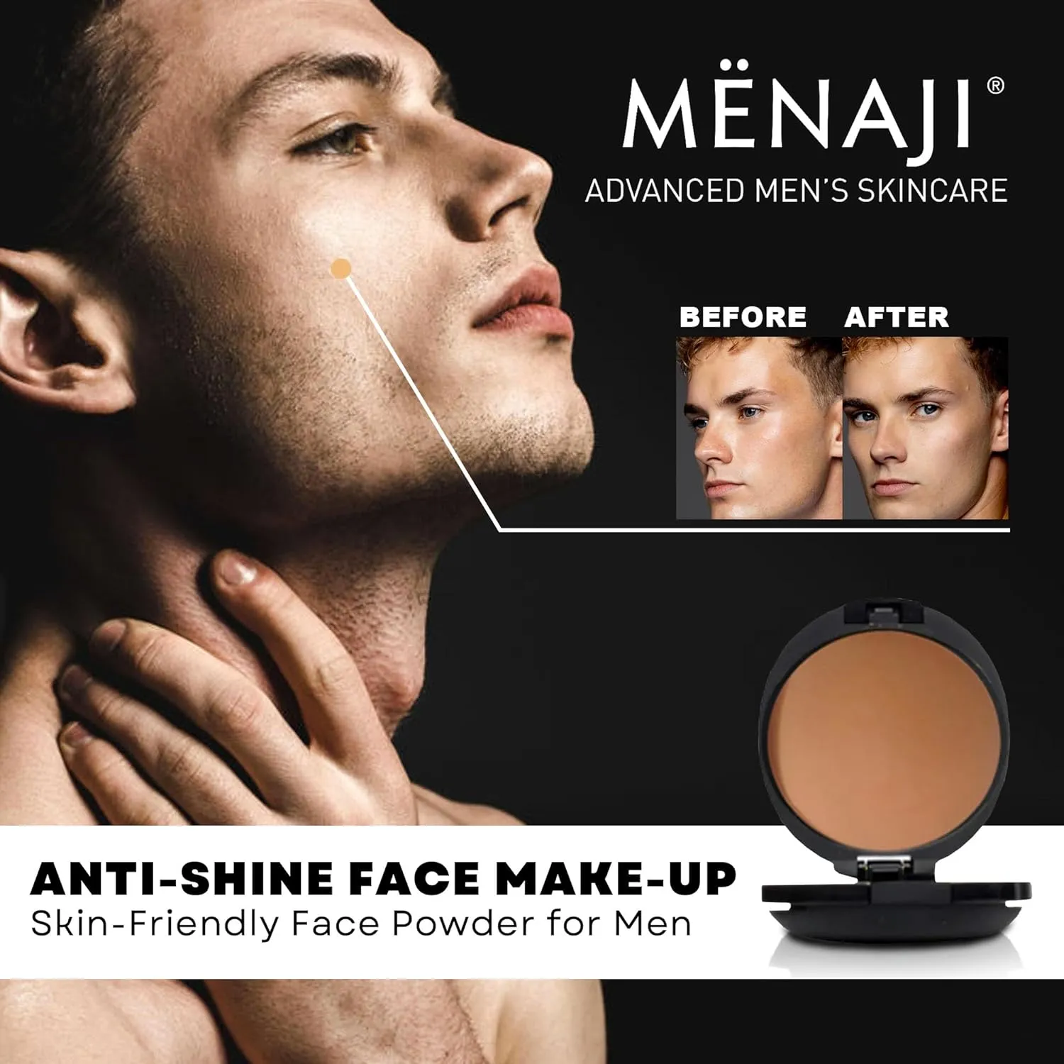 MËNAJI Anti-Shine Powder (HDPV) - Anti-Shine Face Make-Up for Men - Natural Looking Makeup - Mens Cosmetics - Bronze