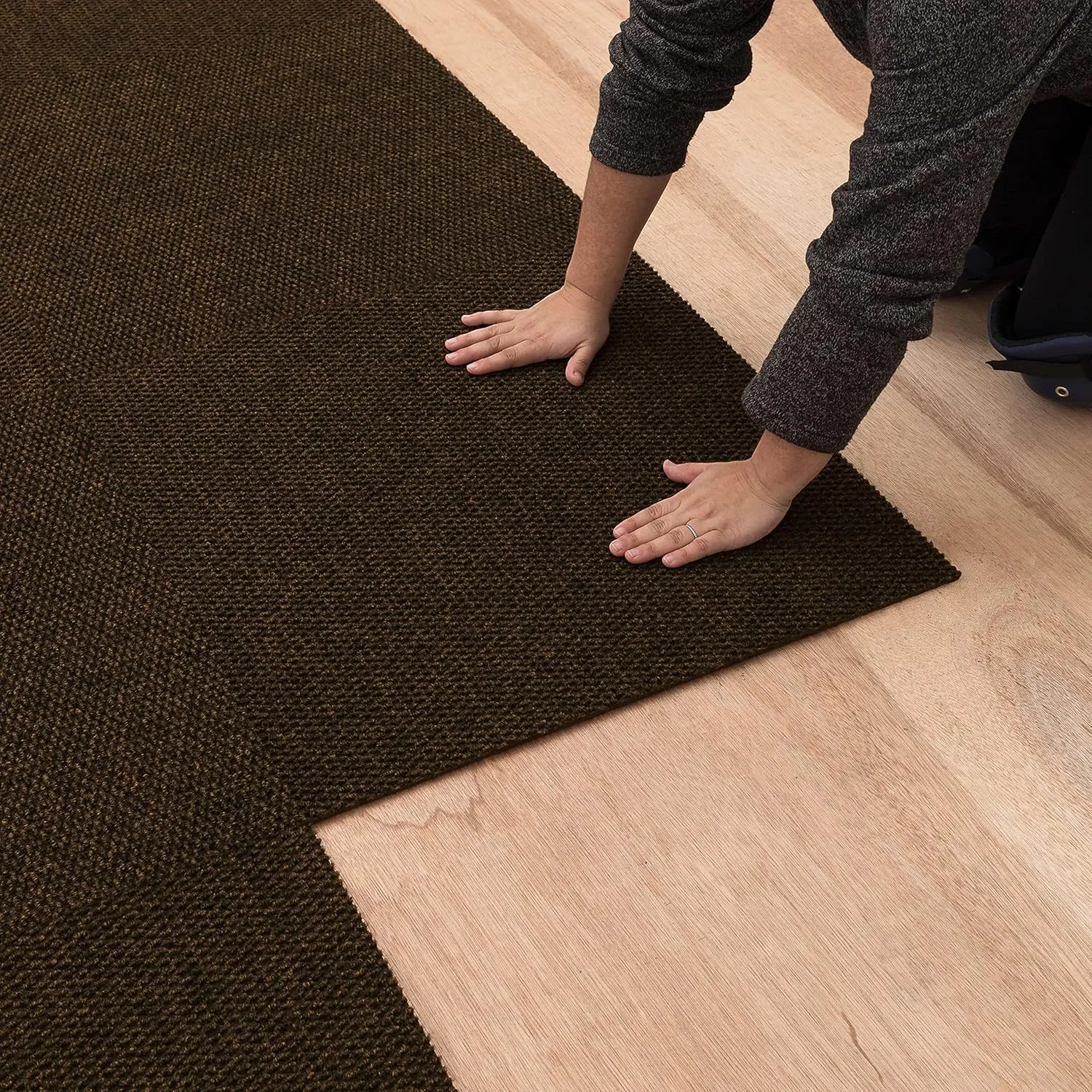 Mohawk Home 24" x 24" Indoor/Outdoor 0.25" Pile Height, Peel and Stick Carpet Tile, Brown Polyester, (10 Tiles) (40 sqft/Box)