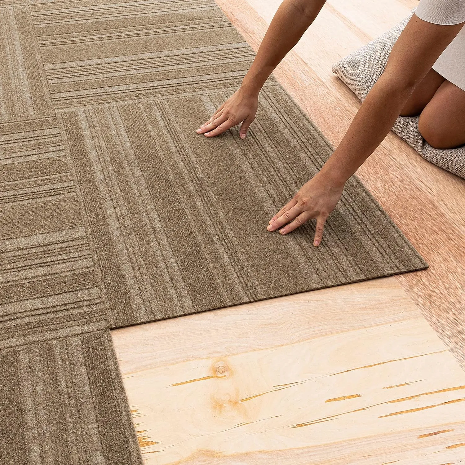 Mohawk Home 24" x 24" Indoor/Outdoor 0.25" Pile Height, Peel and Stick Carpet Tile, Brown Polyester, (15 Tiles) (60 sqft/Box)