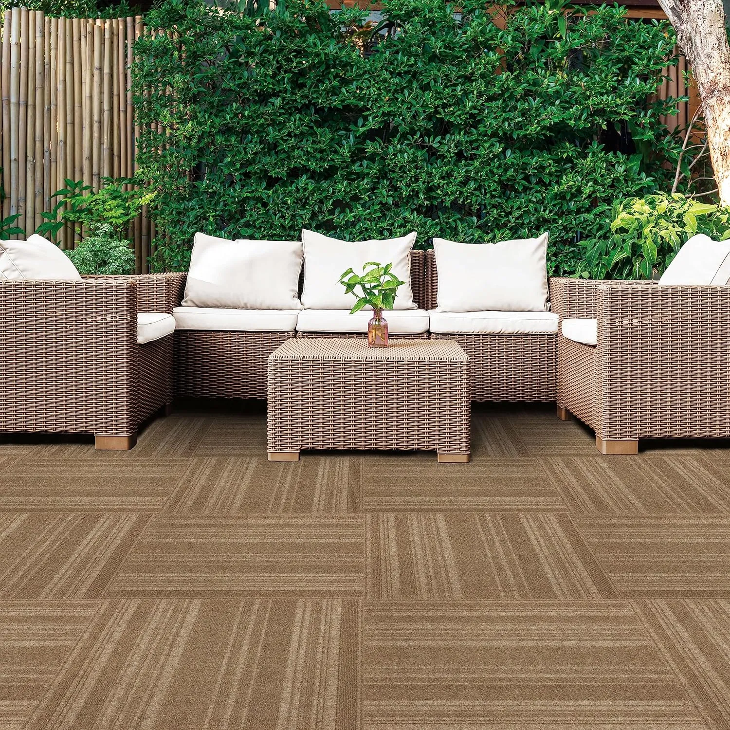 Mohawk Home 24" x 24" Indoor/Outdoor 0.25" Pile Height, Peel and Stick Carpet Tile, Brown Polyester, (15 Tiles) (60 sqft/Box)