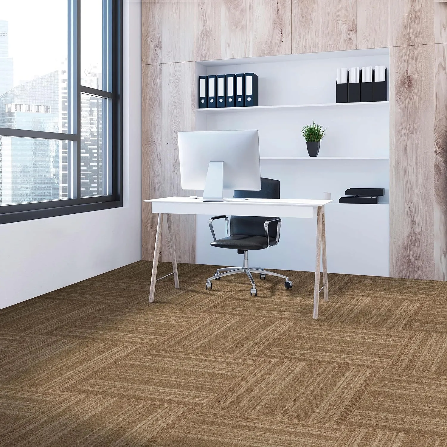 Mohawk Home 24" x 24" Indoor/Outdoor 0.25" Pile Height, Peel and Stick Carpet Tile, Brown Polyester, (15 Tiles) (60 sqft/Box)