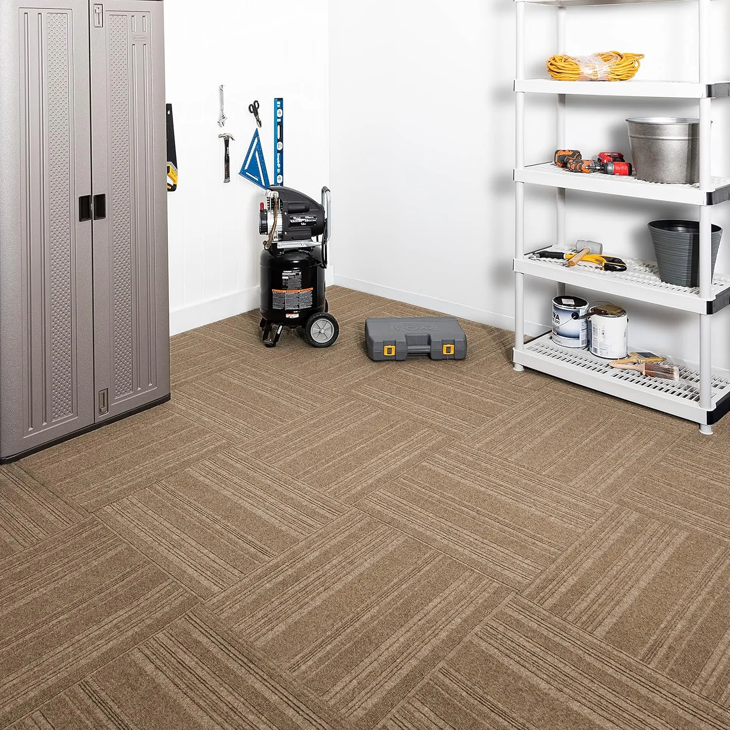 Mohawk Home 24" x 24" Indoor/Outdoor 0.25" Pile Height, Peel and Stick Carpet Tile, Brown Polyester, (15 Tiles) (60 sqft/Box)
