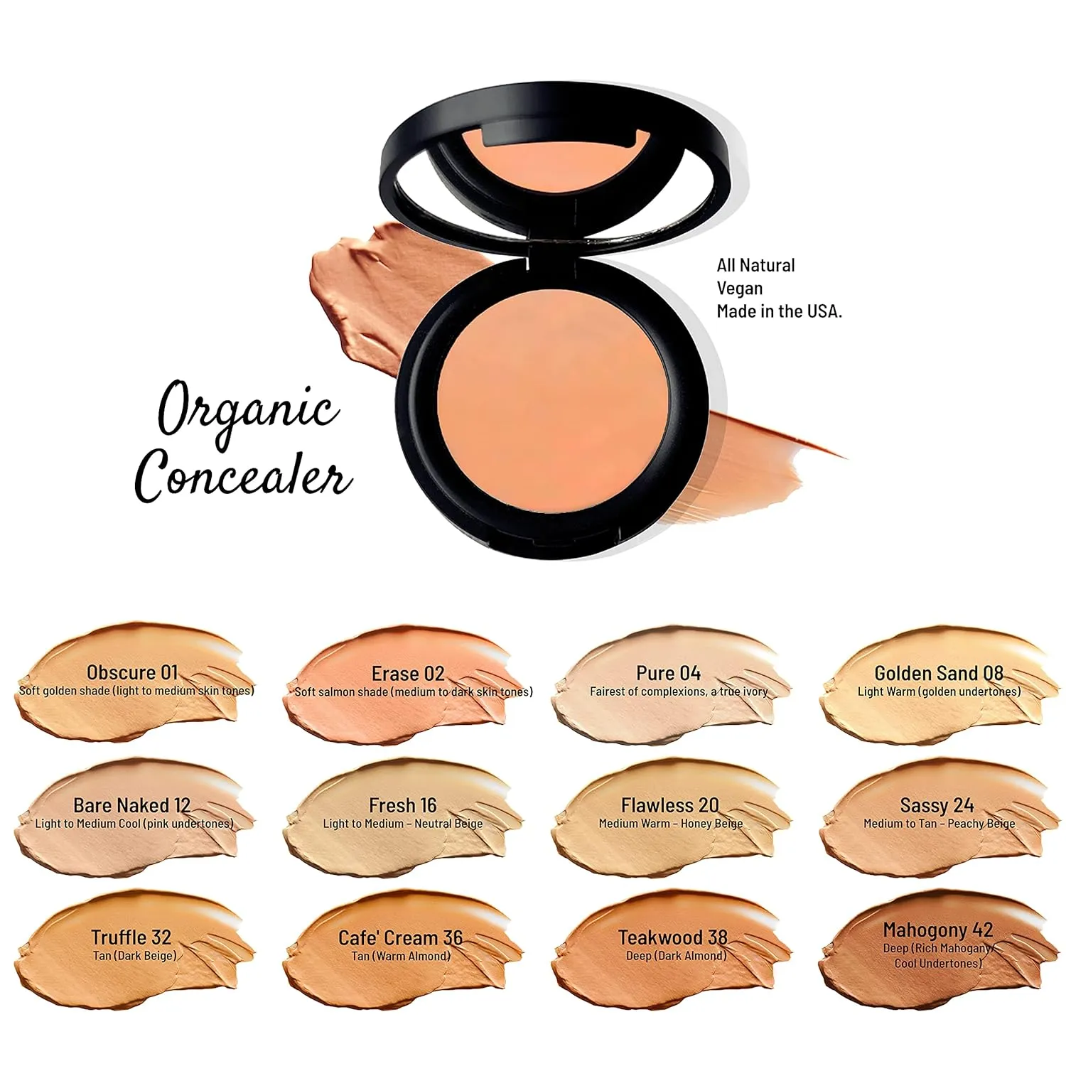 Mom's Secret 100% Natural Concealer, Organic, Vegan, Gluten Free, Cruelty Free, Made in the USA, 0.11 oz. (Sassy 24)