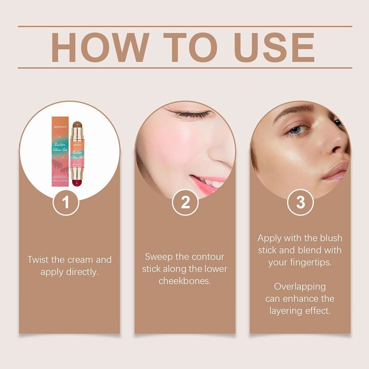 Multi-functional Double-ended Contour Stick For Face Blush Grooming Eyeshadow, Brown   Fuchsia, Matte Texture, Shaping The Face Three-dimensional Sense(3pcs)
