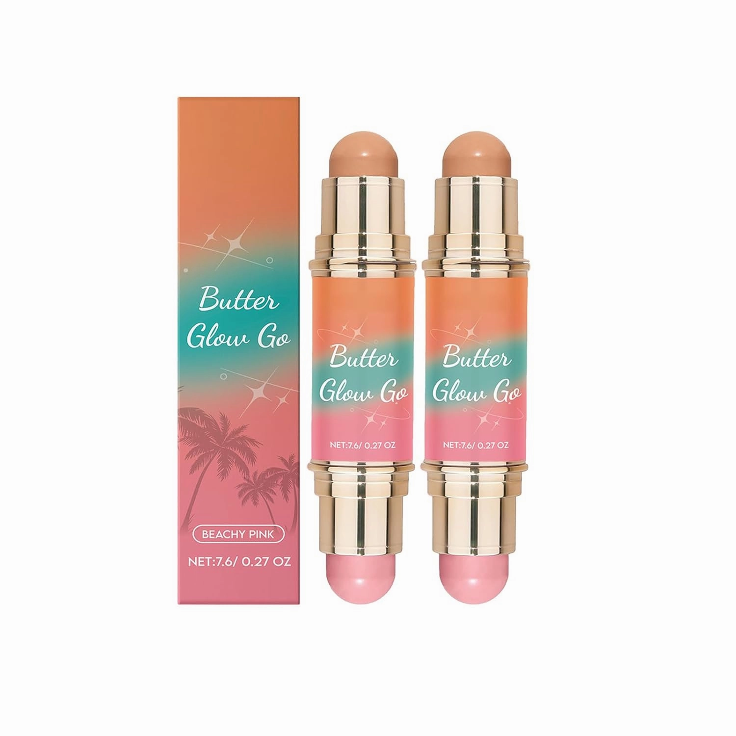 Multi-purpose Contour Stick, Double-Head Contour Eyeshadow Blush, Light Brown/Light Pink,Soft Mist Makeup Effect (2pcs)