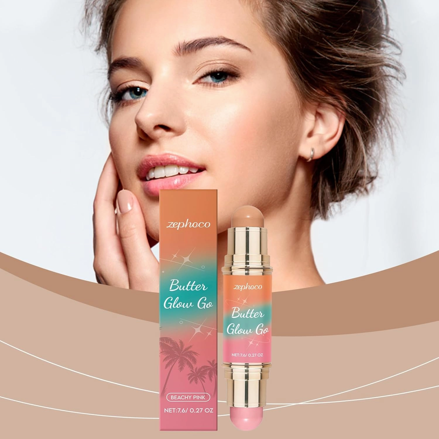 Multi-purpose Contour Stick, Double-Head Contour Eyeshadow Blush, Light Brown/Light Pink,Soft Mist Makeup Effect (2pcs)