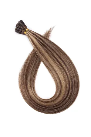 MY-LADY I Tip Human Hair Extensions - 50g 100 Strands 20 Inch Pre-Bonded Cold Fusion Stick Tip #4P27 Medium Brown & Dark Blonde