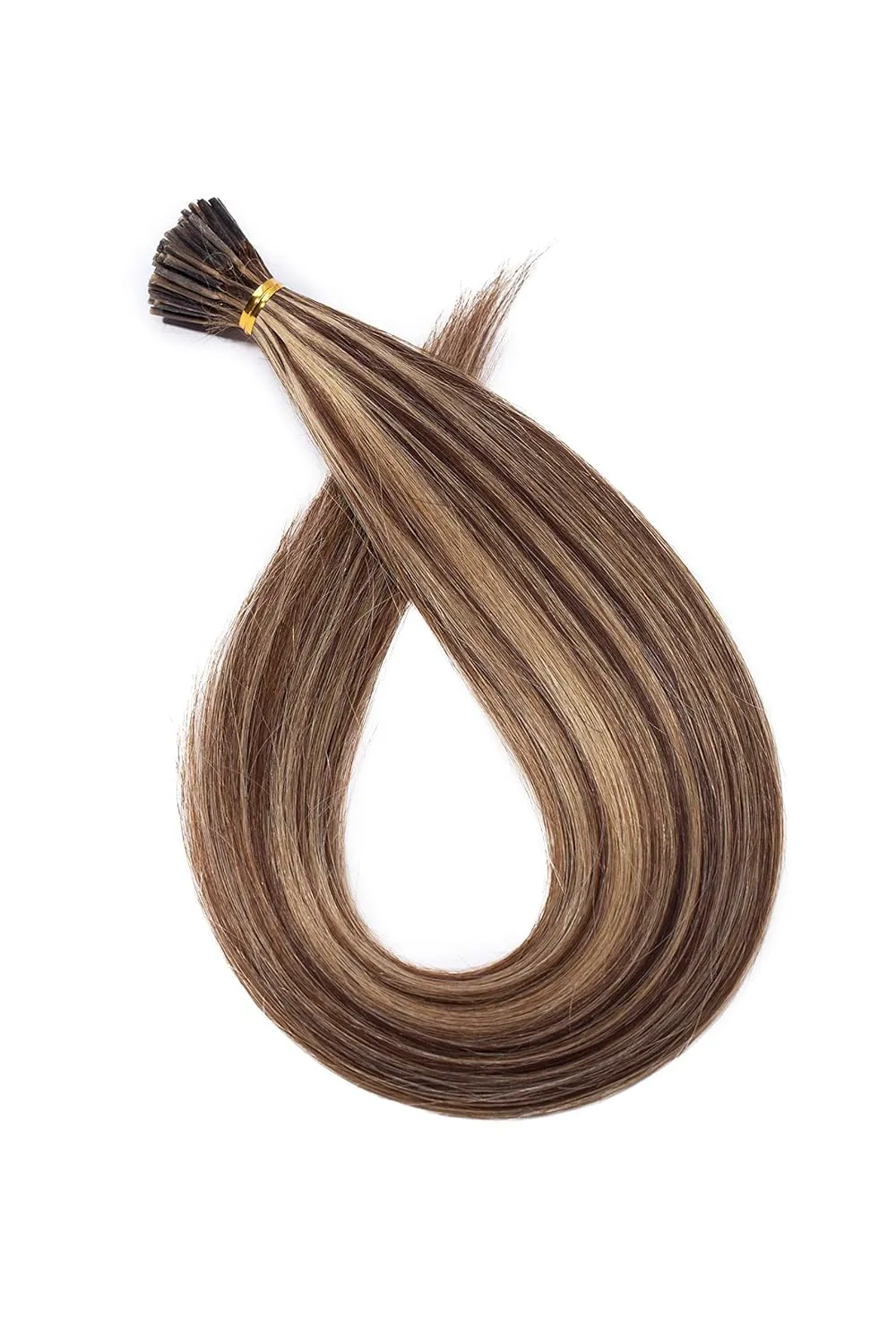 MY-LADY I Tip Human Hair Extensions - 50g 100 Strands 20 Inch Pre-Bonded Cold Fusion Stick Tip #4P27 Medium Brown & Dark Blonde