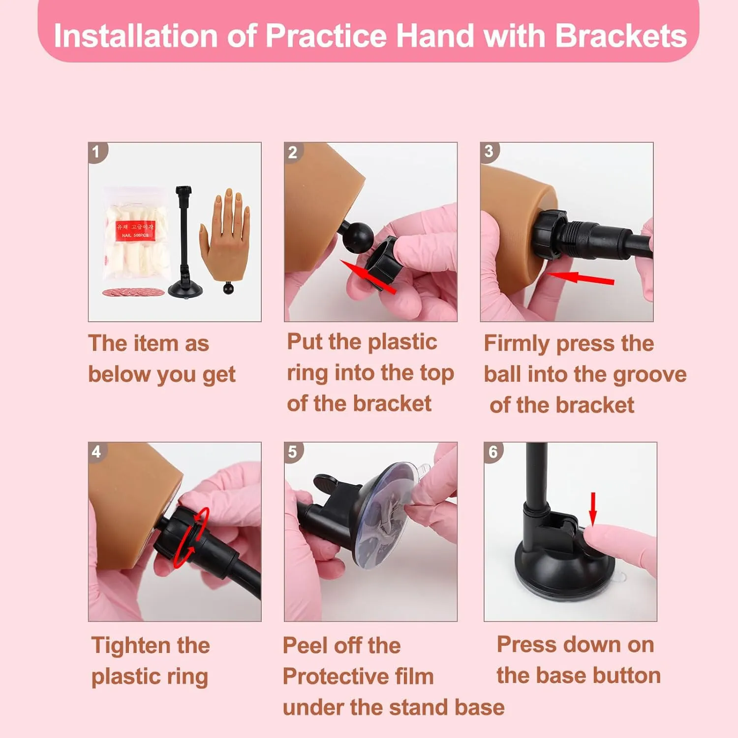 Nail Practice Hand for Acrylic Nails with 500 Pcs Nails, Silicone Fake Hands to Practice Fake Nails Mannequin Hand for Nails Practice and Nail Art Single Right Hand Brown